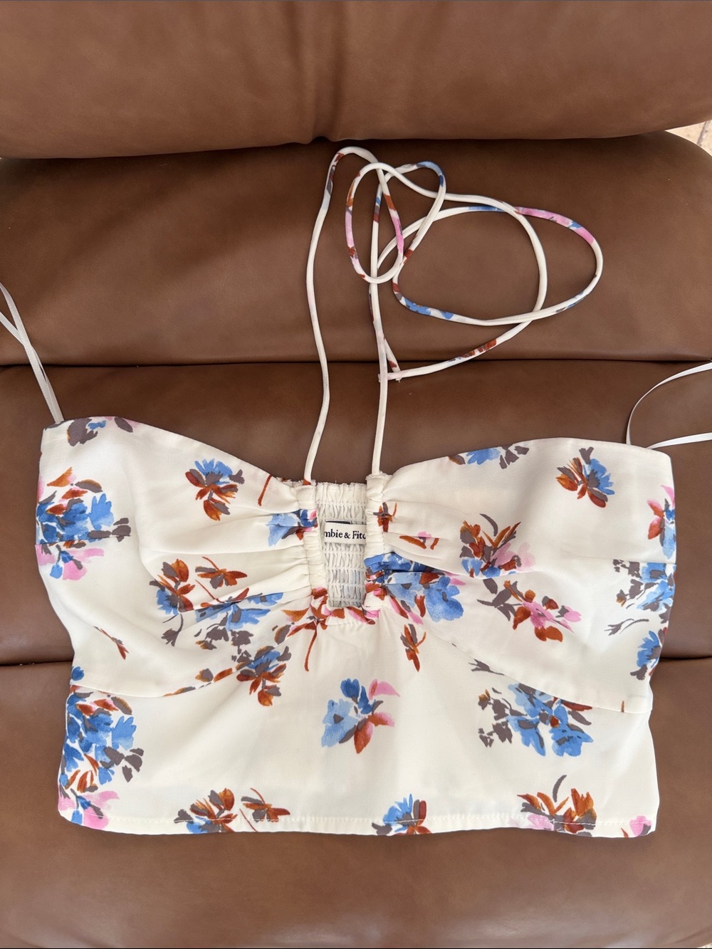 Women’s Cream Floral Smocked Crop Top